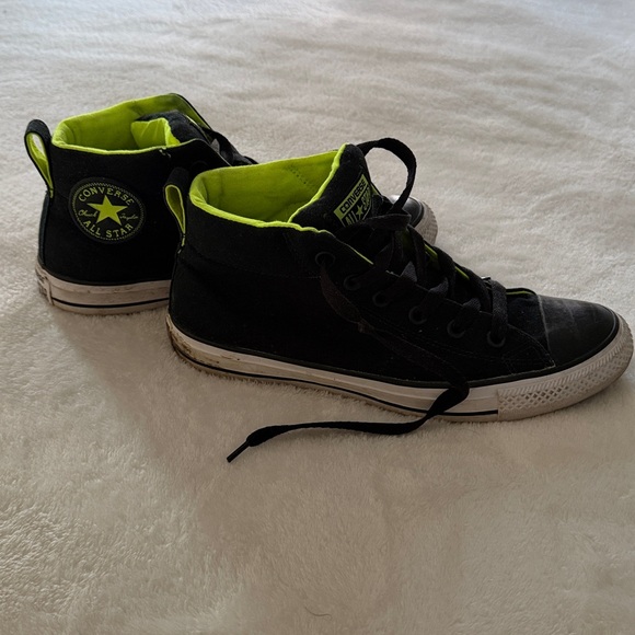 Converse Black and Bright Green High-Tops - Picture 4 of 6